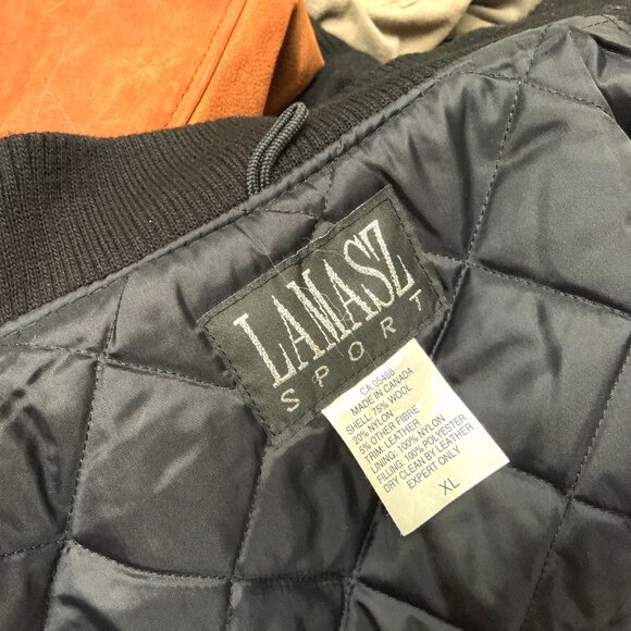 Men's Bomber Baseball Jacket, Size XL, Black & Brown Leather Sleeves, Logo EPOST - Picture 2 of 2